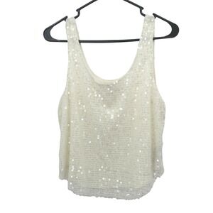 Sheer Sequin Tank Top Womens M Ivory Lined Sparkle Romantic Party Fairy Glam